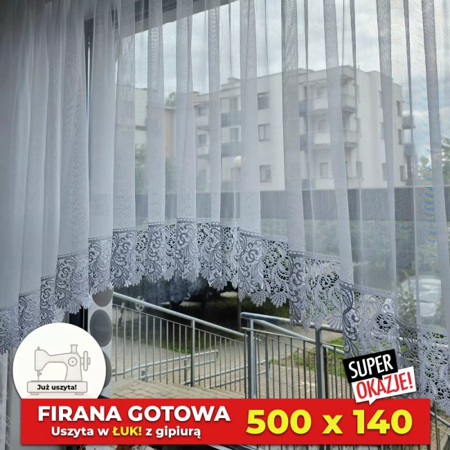 Firana gotowa z gipiurą ŁUK 500x140 MARZENA (limitowana kolekcja) - na karnisz 200-250cm